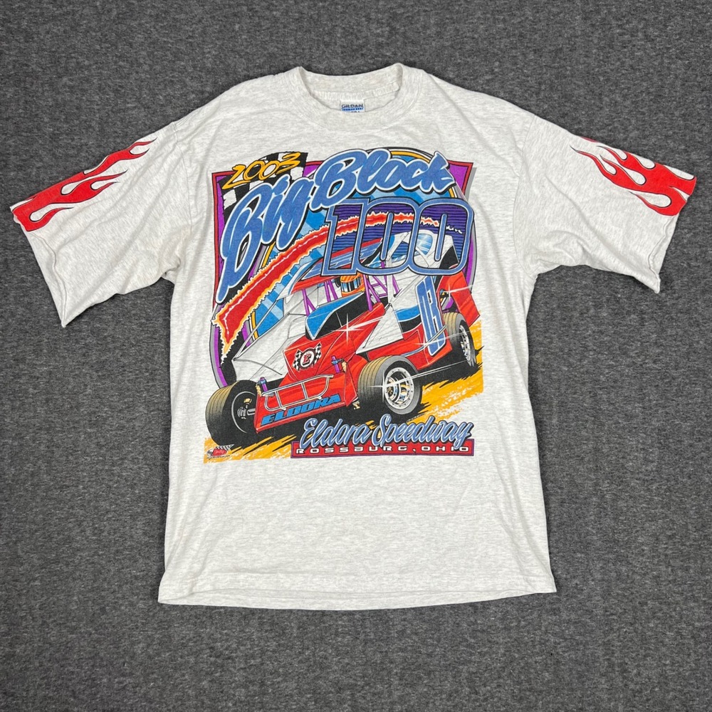 Vintage 2003 Big Block 100 Racing T Shirt Men's Large Eldora Speedway Cutoff